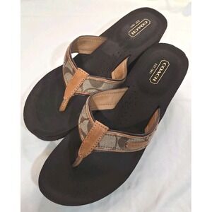 Vintage Coach Juliet Signature Wedge Thong Sandals Brown AO285 Size 9.5B